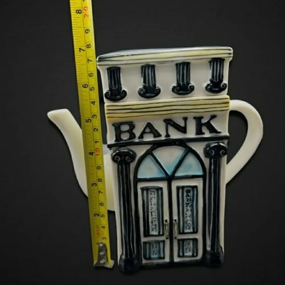Cute Vintage Handbag Storefront and Bank Teapot Tea Pot With Lid